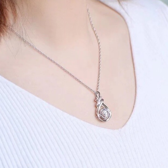 Silver Crystal Elegant Swirl Pendant with Clear Gemstone - Picture 3 of 4